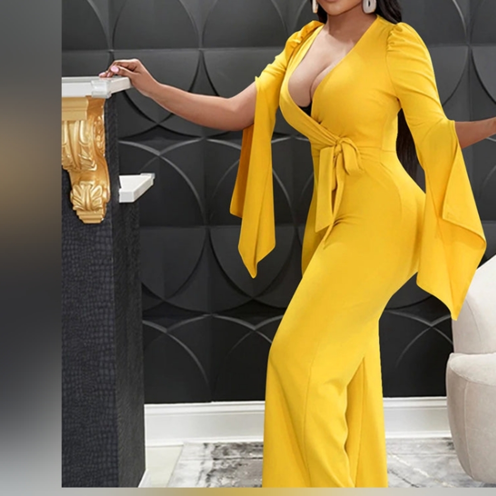 New fashion Long Sleeve V Neck sólido club wide leg bodycom jumpsuit party.